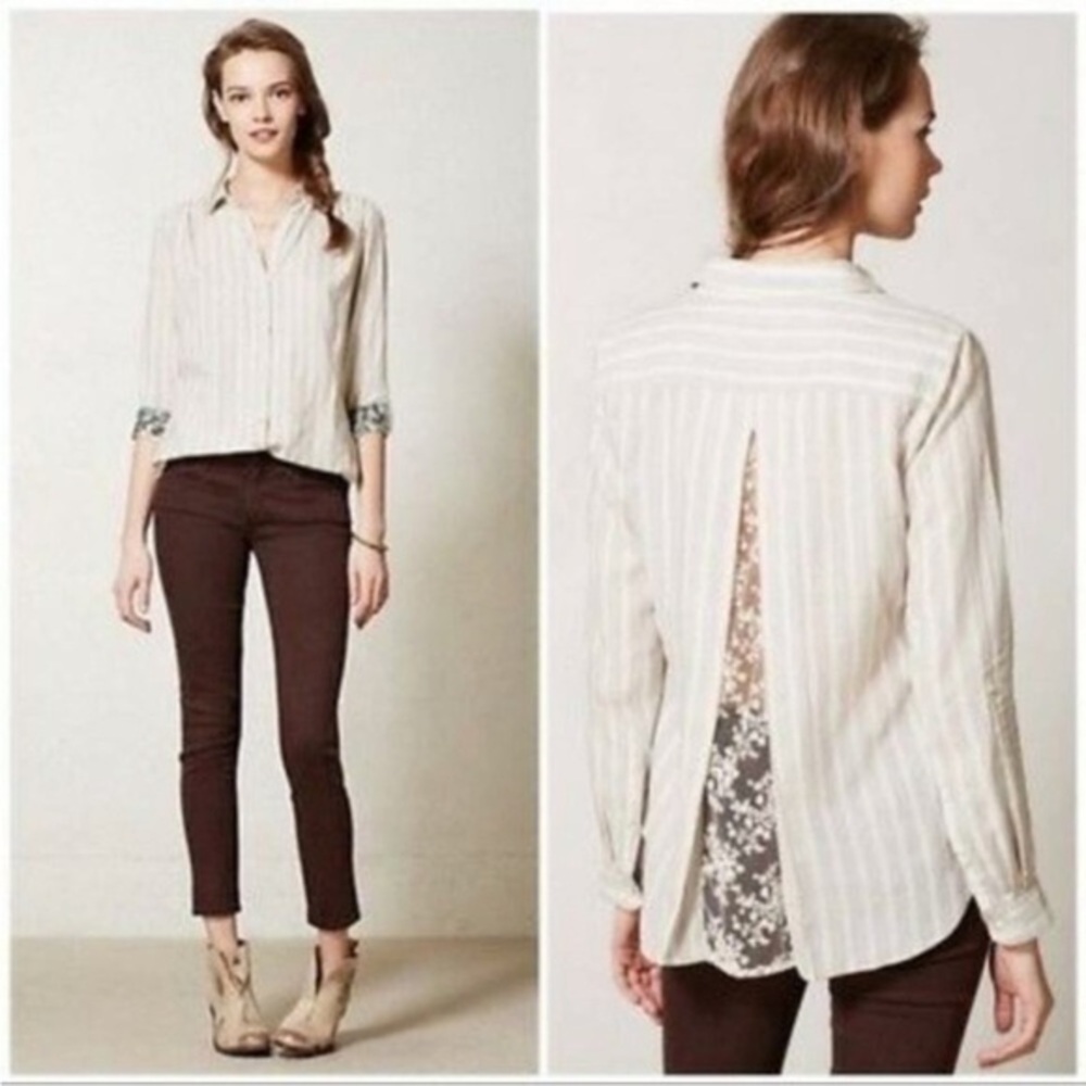 ⭐️ $10 Anthropologie Isabella Sinclair Altay Top down cotton striped lace back